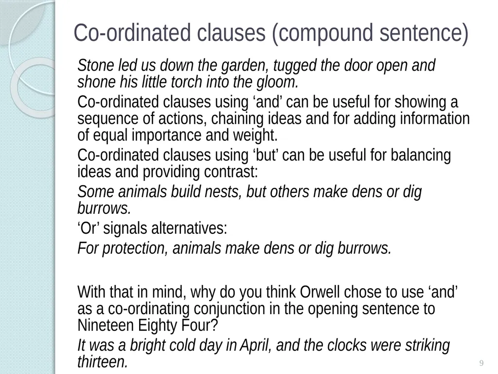 SINGLE and MULTI-Clause SEntences TEACHING - slide 9 of 19