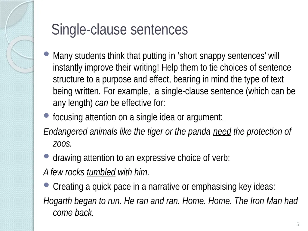 SINGLE and MULTI-Clause SEntences TEACHING - slide 5 of 19