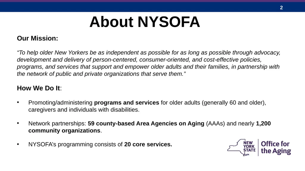 New York State Office for the Aging: Expanding - slide 2 of 27