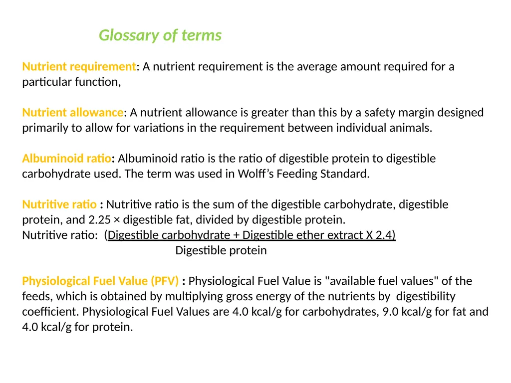 Feeding Standard- I (Comparative Type) Course No. - slide 4 of 13