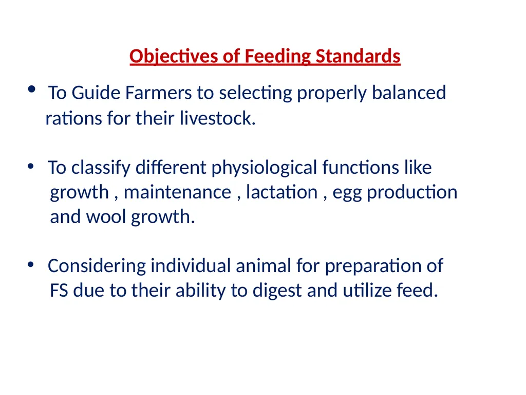 Feeding Standard- I (Comparative Type) Course No. - slide 3 of 13