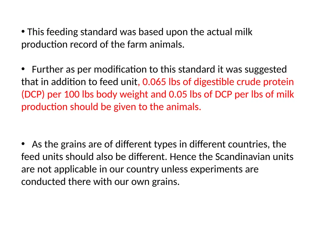 Feeding Standard- I (Comparative Type) Course No. - slide 11 of 13
