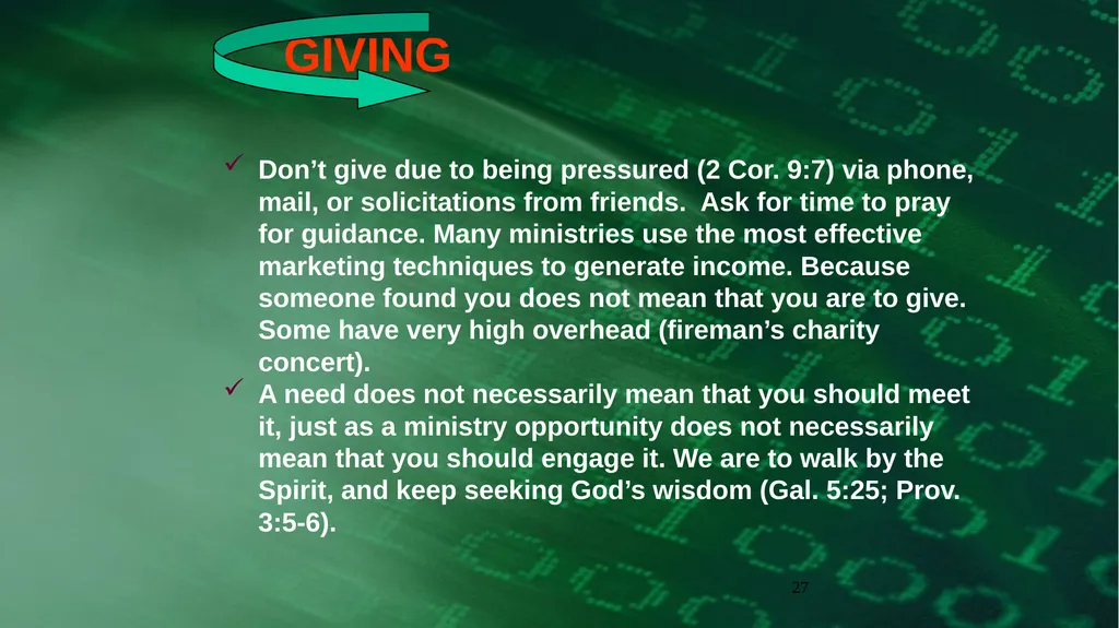 1 BIBLICAL FINANCIAL PRINCIPLES Jim Sutherland, - slide 27 of 85