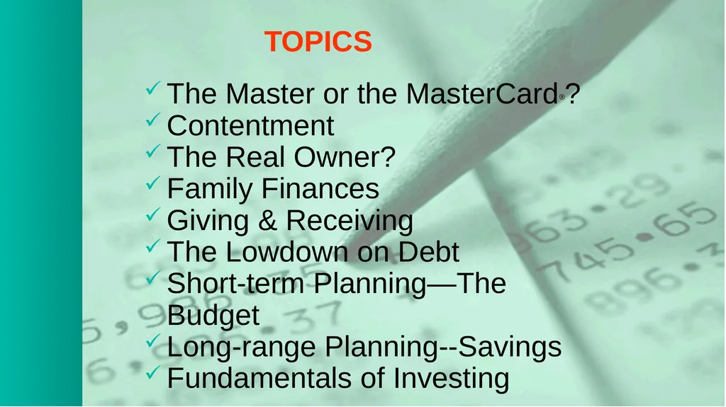 1 BIBLICAL FINANCIAL PRINCIPLES Jim Sutherland, - slide 3 of 85