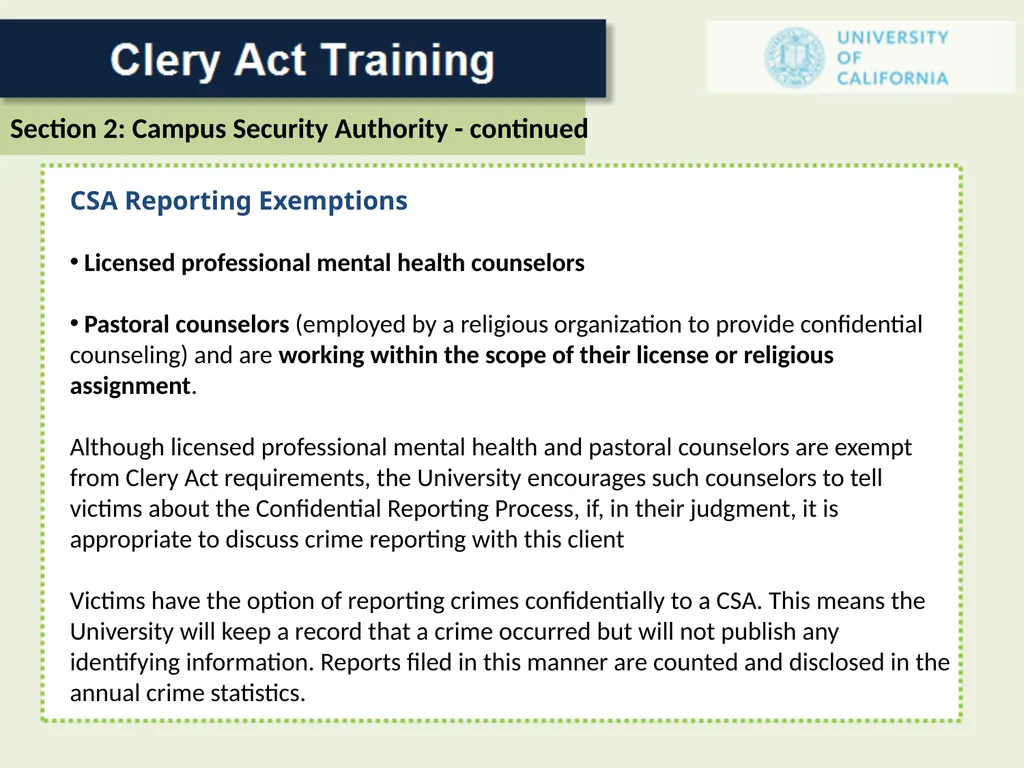 For a Campus Security Authority (CSA) 1 In 1986 - slide 16 of 34