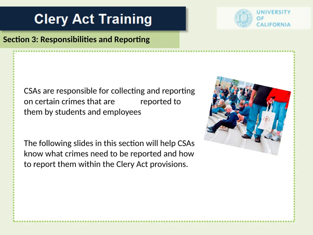 For a Campus Security Authority (CSA) 1 In 1986 - slide 19 of 34