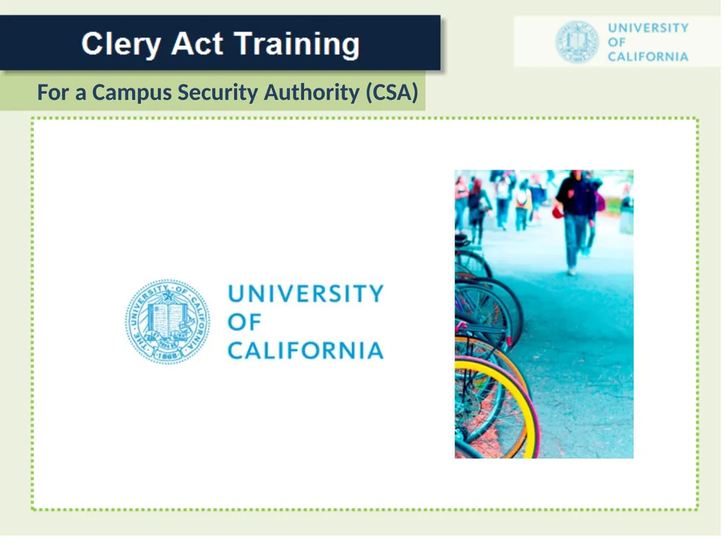 For a Campus Security Authority (CSA) 1 In 1986 - slide 1 of 34