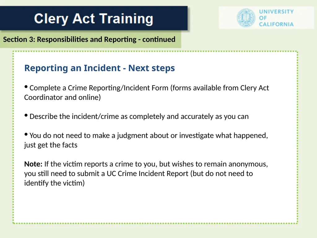 For a Campus Security Authority (CSA) 1 In 1986 - slide 28 of 34