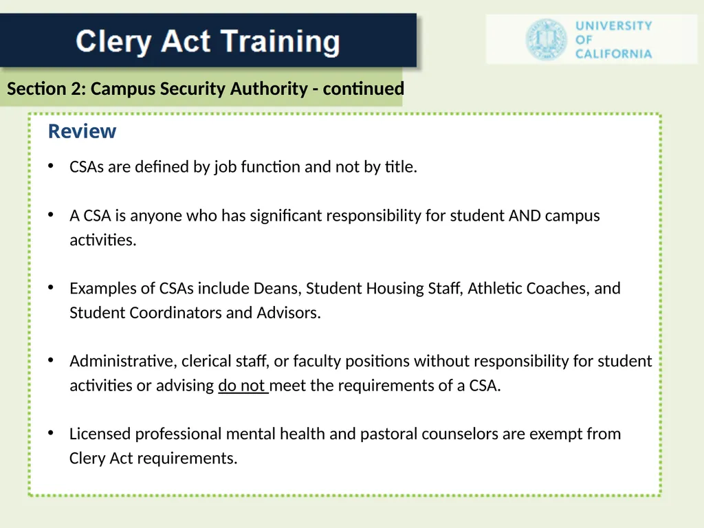 For a Campus Security Authority (CSA) 1 In 1986 - slide 17 of 34