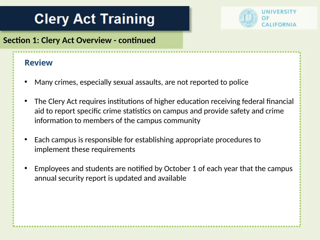 For a Campus Security Authority (CSA) 1 In 1986 - slide 11 of 34