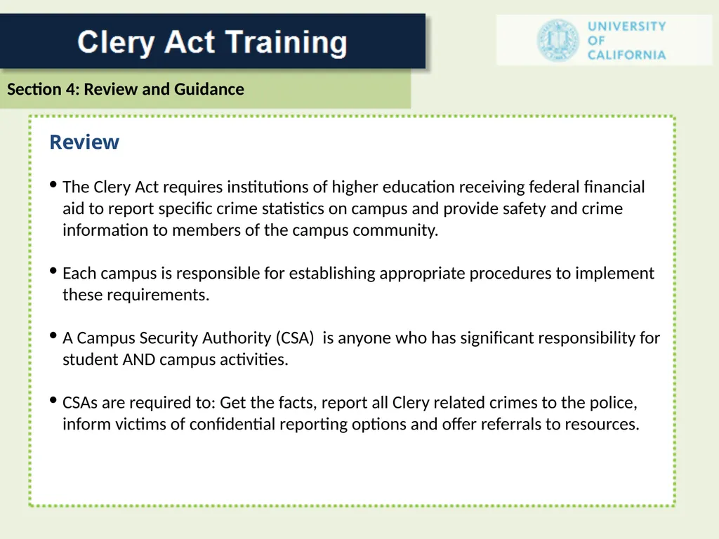 For a Campus Security Authority (CSA) 1 In 1986 - slide 32 of 34