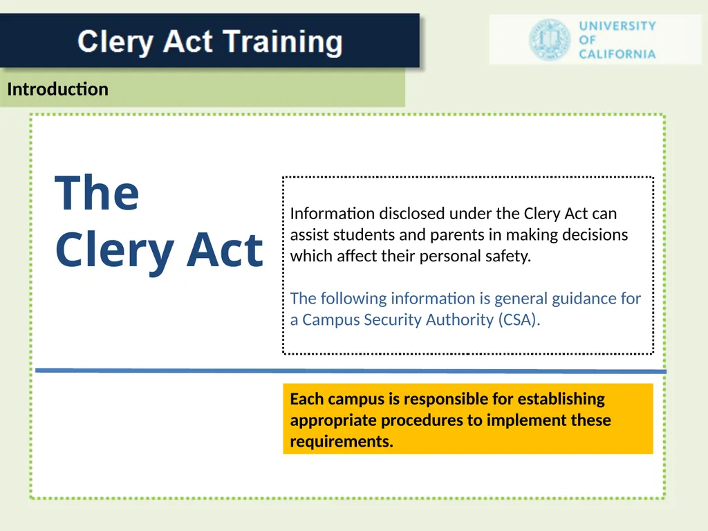 For a Campus Security Authority (CSA) 1 In 1986 - slide 4 of 34