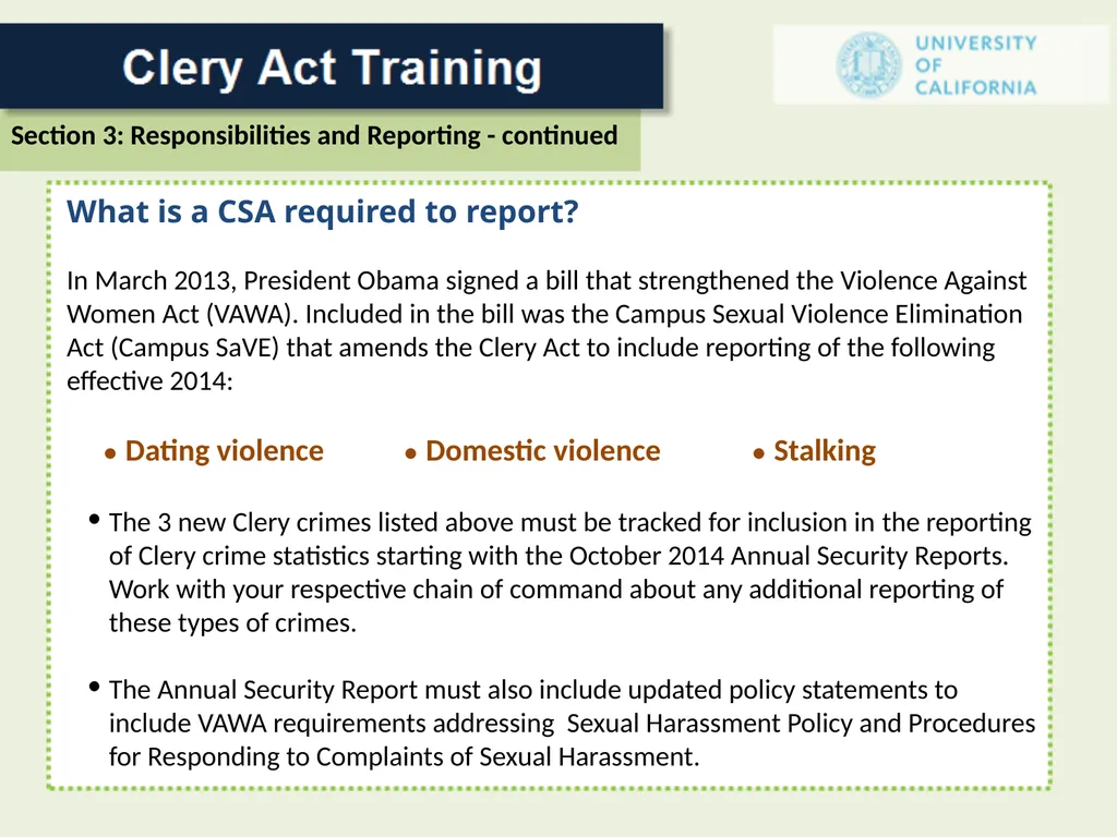 For a Campus Security Authority (CSA) 1 In 1986 - slide 21 of 34