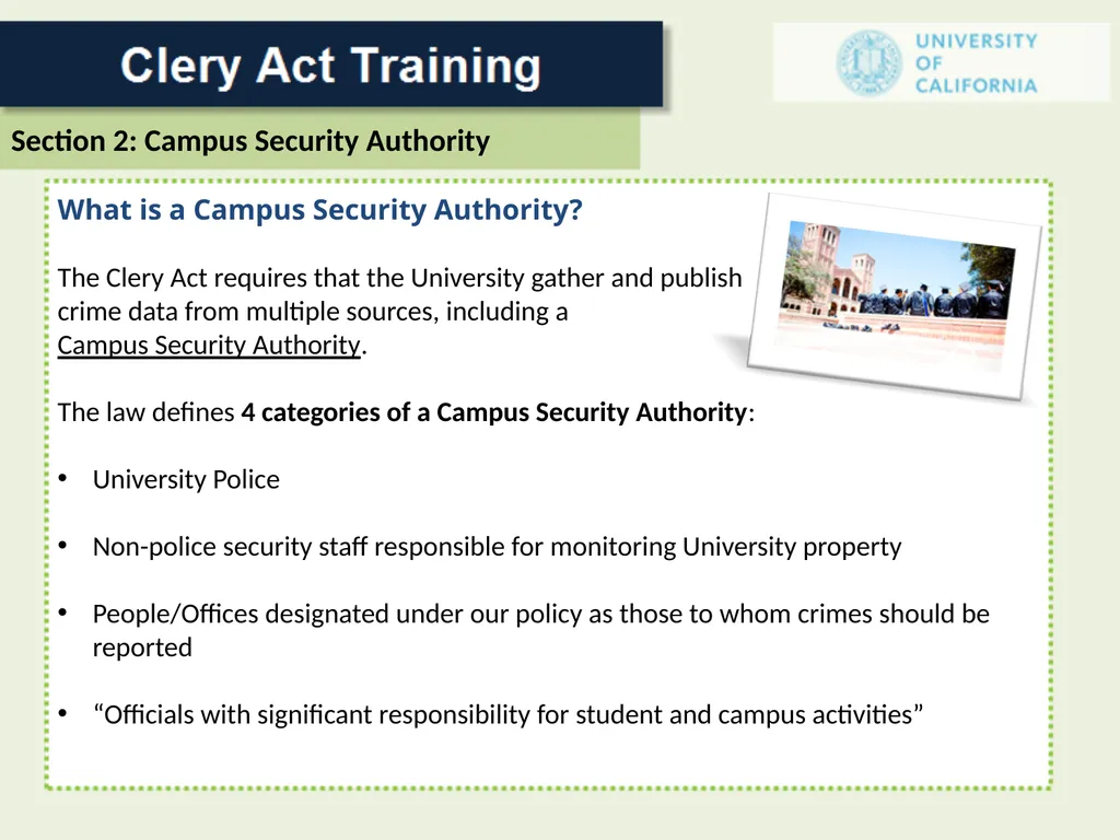 For a Campus Security Authority (CSA) 1 In 1986 - slide 13 of 34