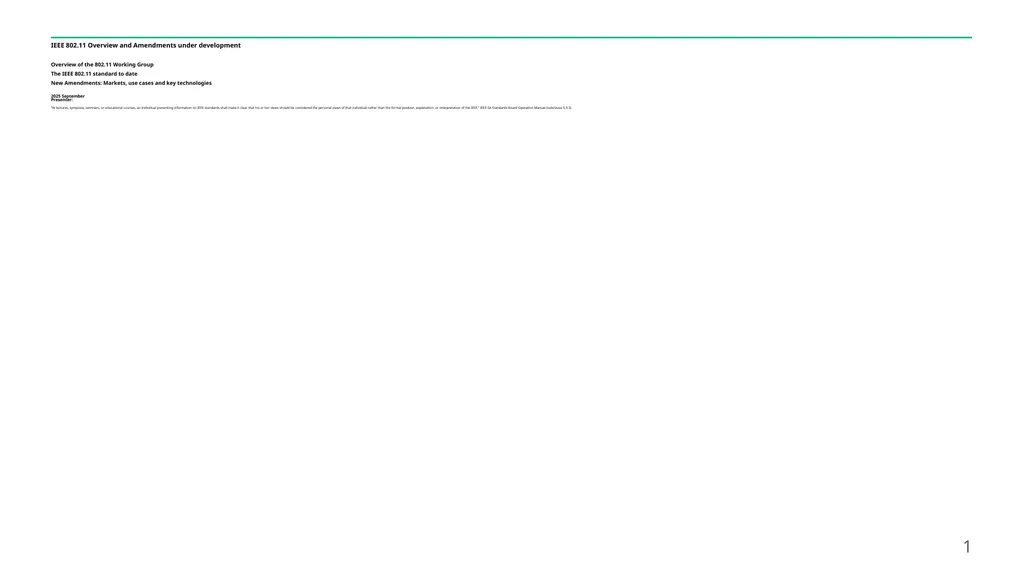 IEEE 802.11 Overview and Amendments under - slide 1 of 27