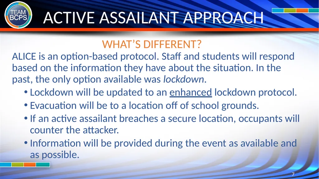 ALICE: THE BCPS ACTIVE ASSAILANT PROTOCOL - slide 7 of 9