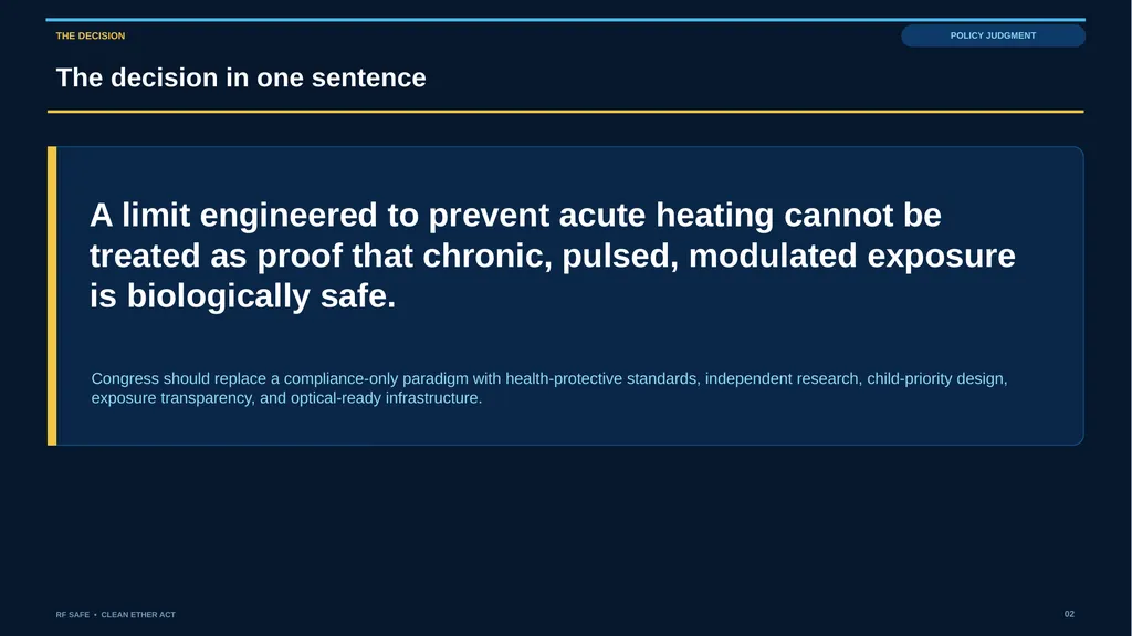 RF SAFE • FLAGSHIP EVIDENCE + POLICY DECK • AUGUST - slide 2 of 43