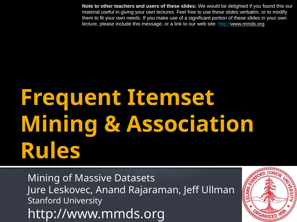 Frequent Itemset Mining & Association Rules Mining - slide 1 of 59