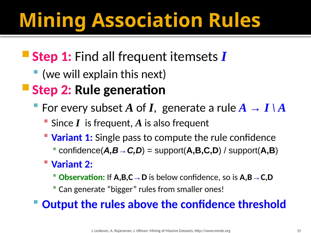 Frequent Itemset Mining & Association Rules Mining - slide 15 of 59