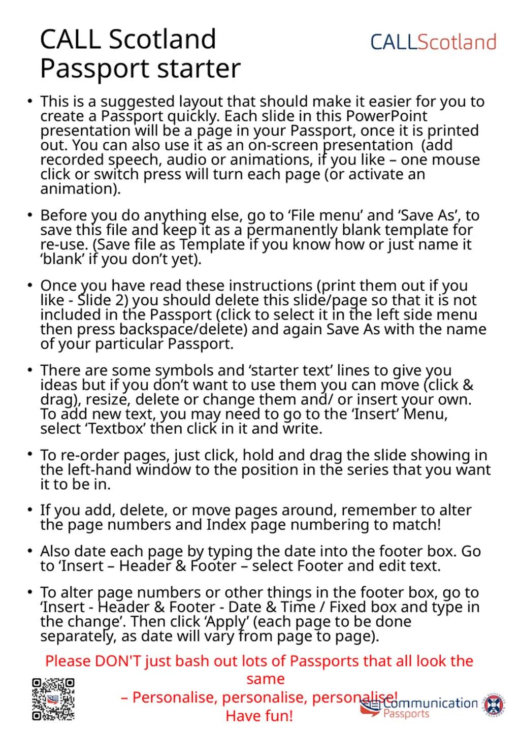 Personalising your Passport DO – delete or change - slide 2 of 21