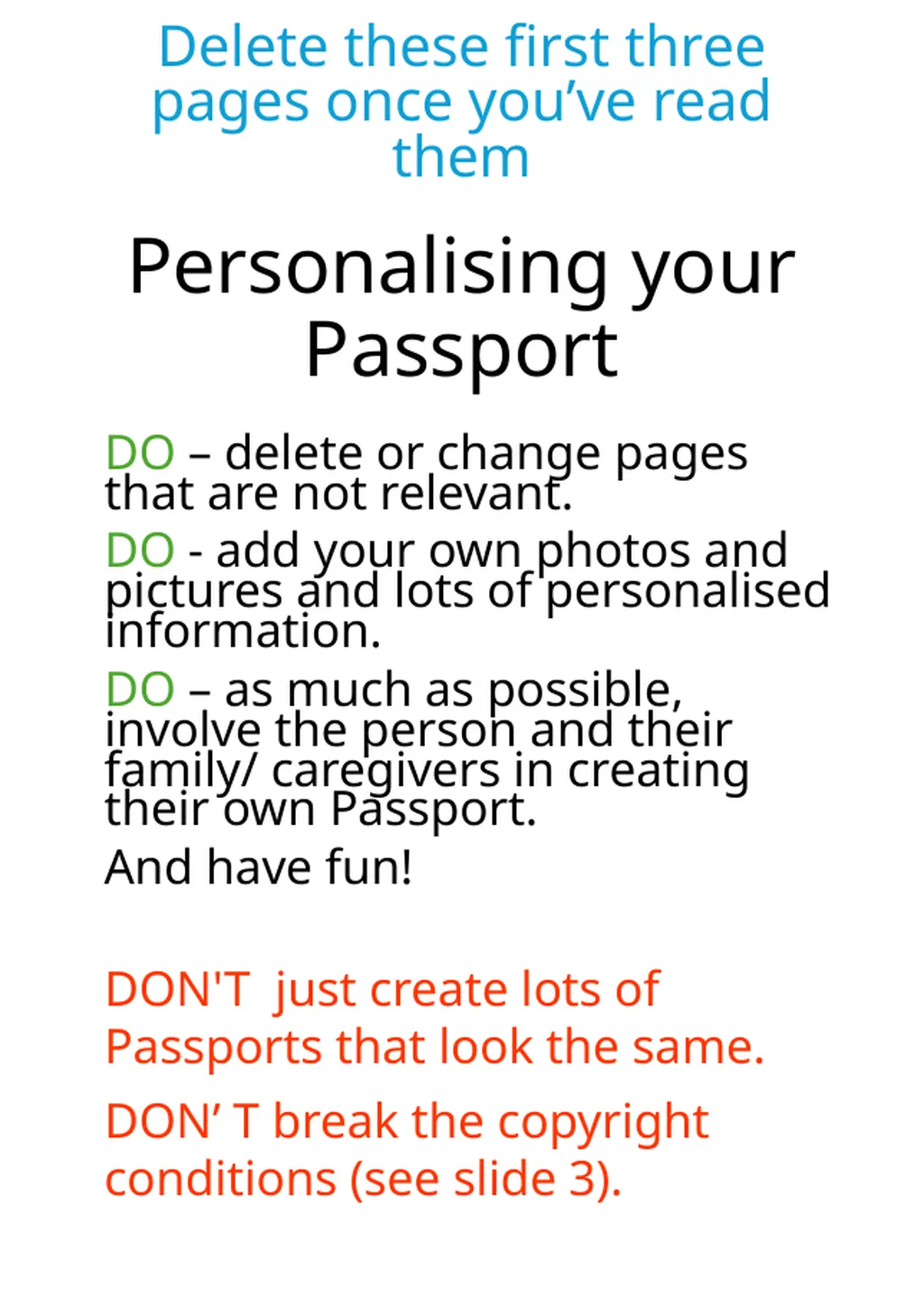 Personalising your Passport DO – delete or change - slide 1 of 21