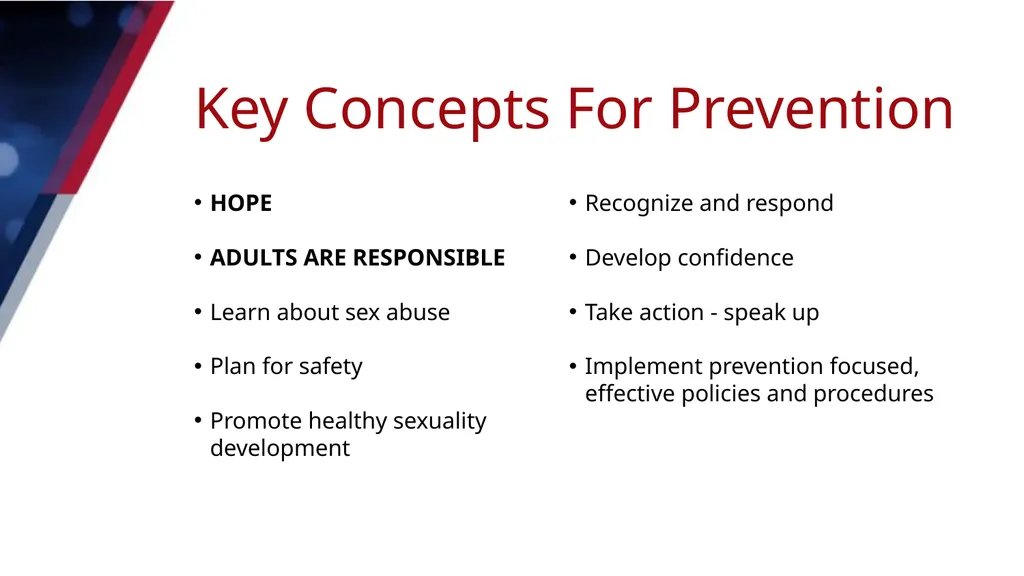 AWARENESS TO ACTION Module 1: KEY PREVENTION - slide 5 of 25