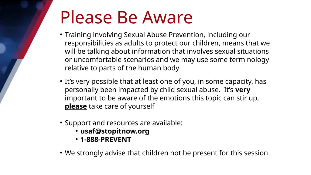 AWARENESS TO ACTION Module 1: KEY PREVENTION - slide 3 of 25