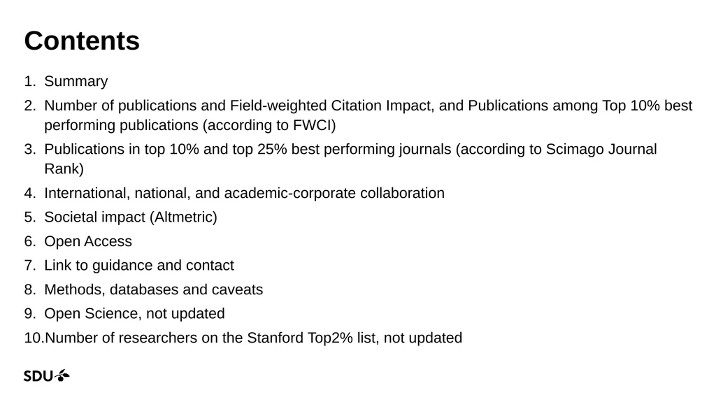 Research Impact report (bibliometrics) 2023-2025 - slide 2 of 16