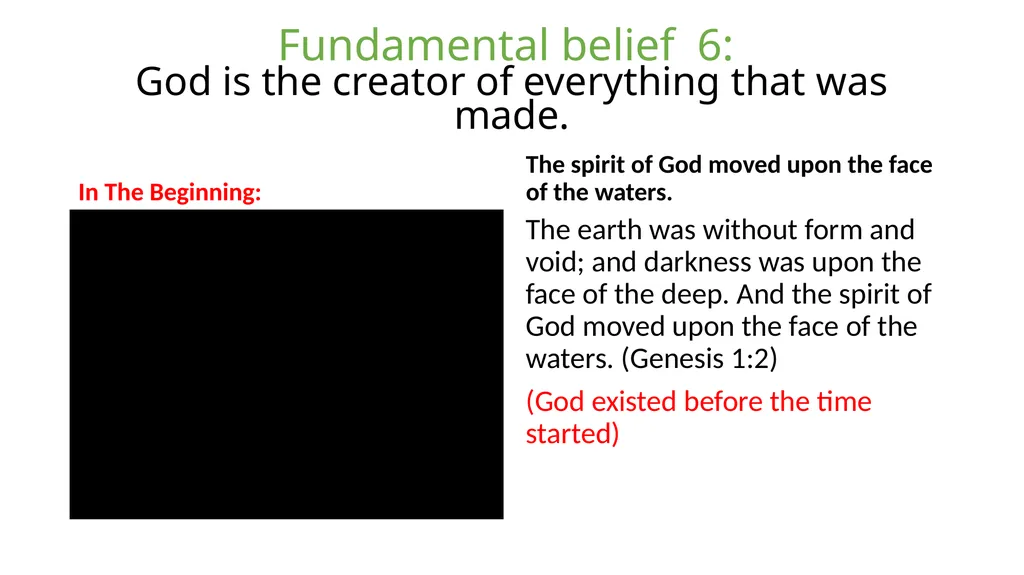 CREATION SEVENTH DAY ADVENTIST Fundamental Belief - slide 6 of 18