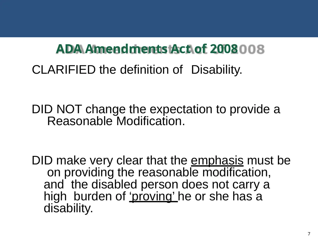 MODIFICATIONS TO ACCOMMODATE INDIVIDUALS WITH - slide 7 of 25