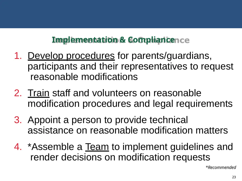 MODIFICATIONS TO ACCOMMODATE INDIVIDUALS WITH - slide 23 of 25
