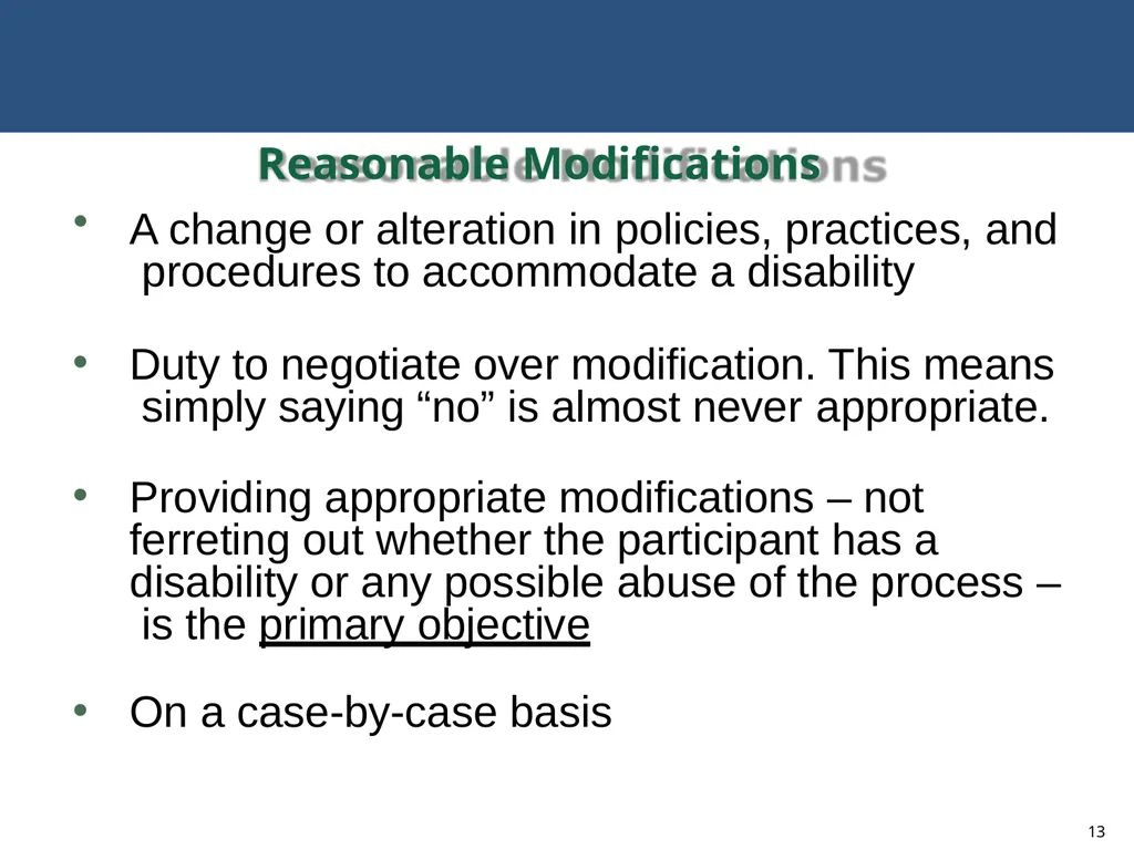 MODIFICATIONS TO ACCOMMODATE INDIVIDUALS WITH - slide 13 of 25