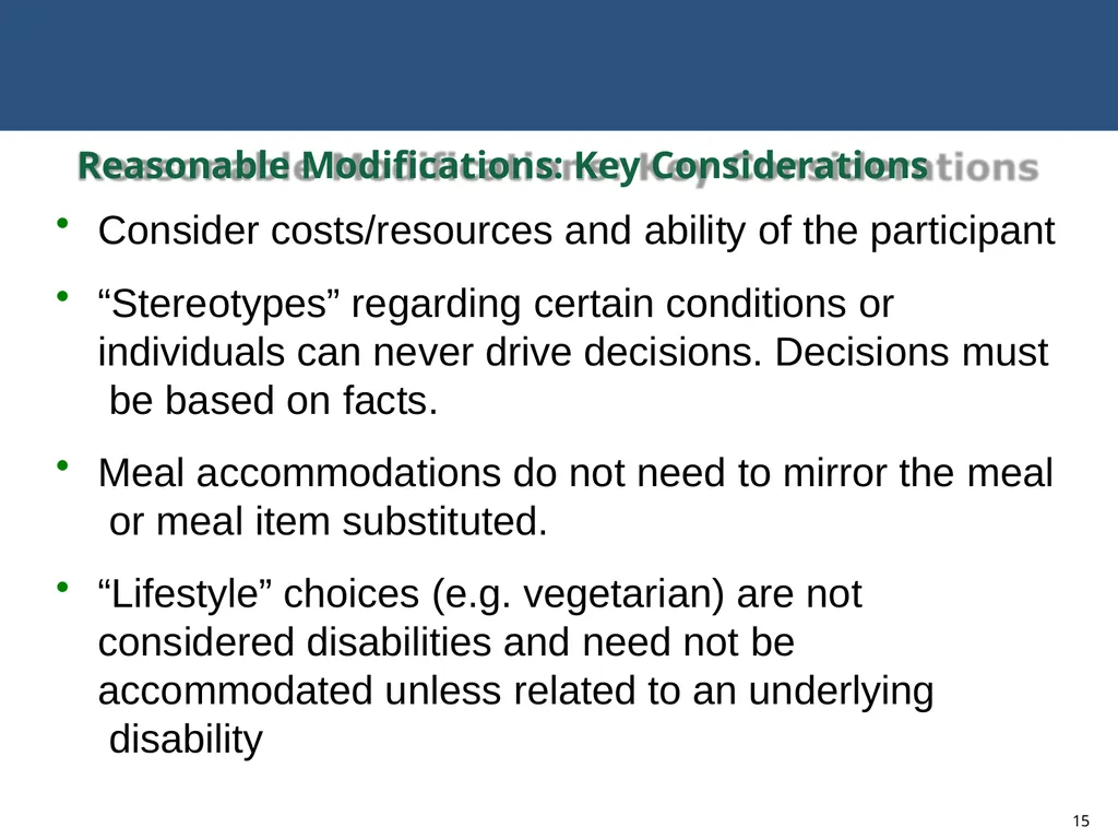 MODIFICATIONS TO ACCOMMODATE INDIVIDUALS WITH - slide 15 of 25