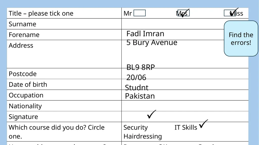 ESOL Entry 1-2 Lesson (about 90 minutes*) Form - slide 22 of 23