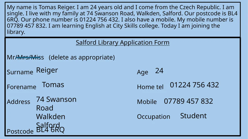 ESOL Entry 1-2 Lesson (about 90 minutes*) Form - slide 11 of 23