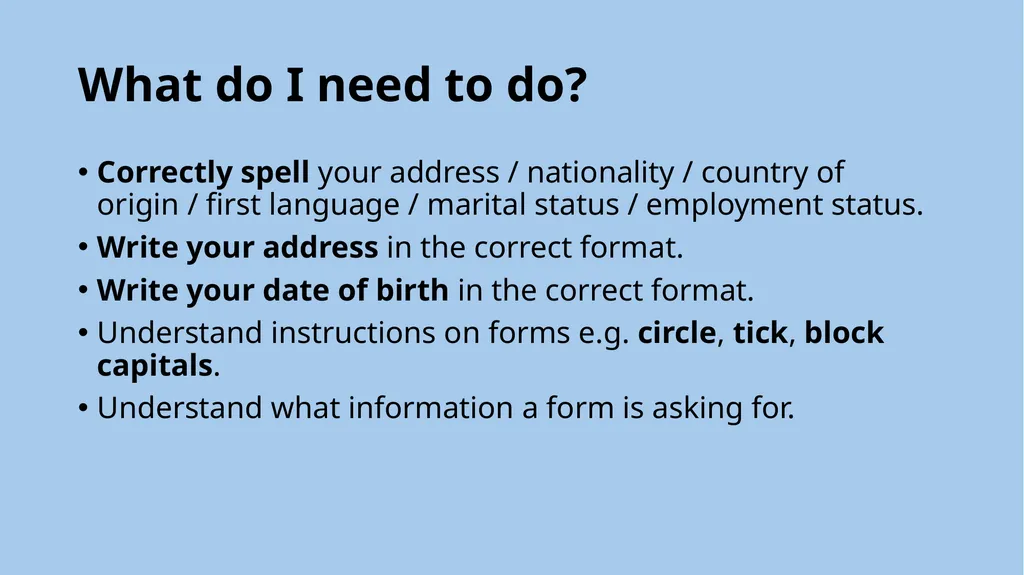 ESOL Entry 1-2 Lesson (about 90 minutes*) Form - slide 6 of 23