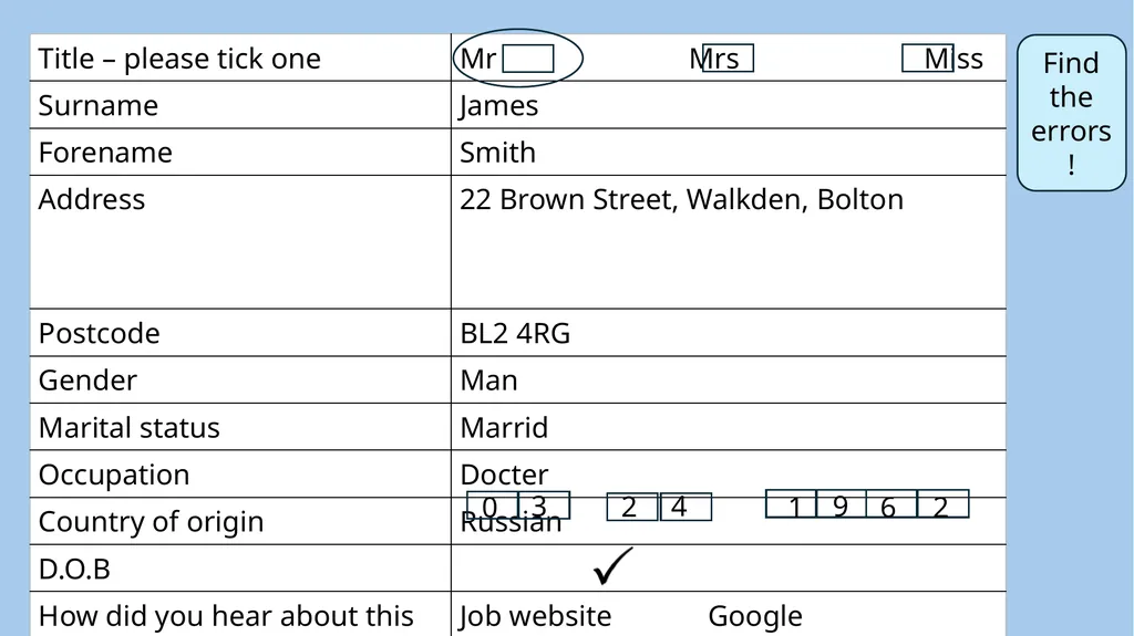 ESOL Entry 1-2 Lesson (about 90 minutes*) Form - slide 19 of 23