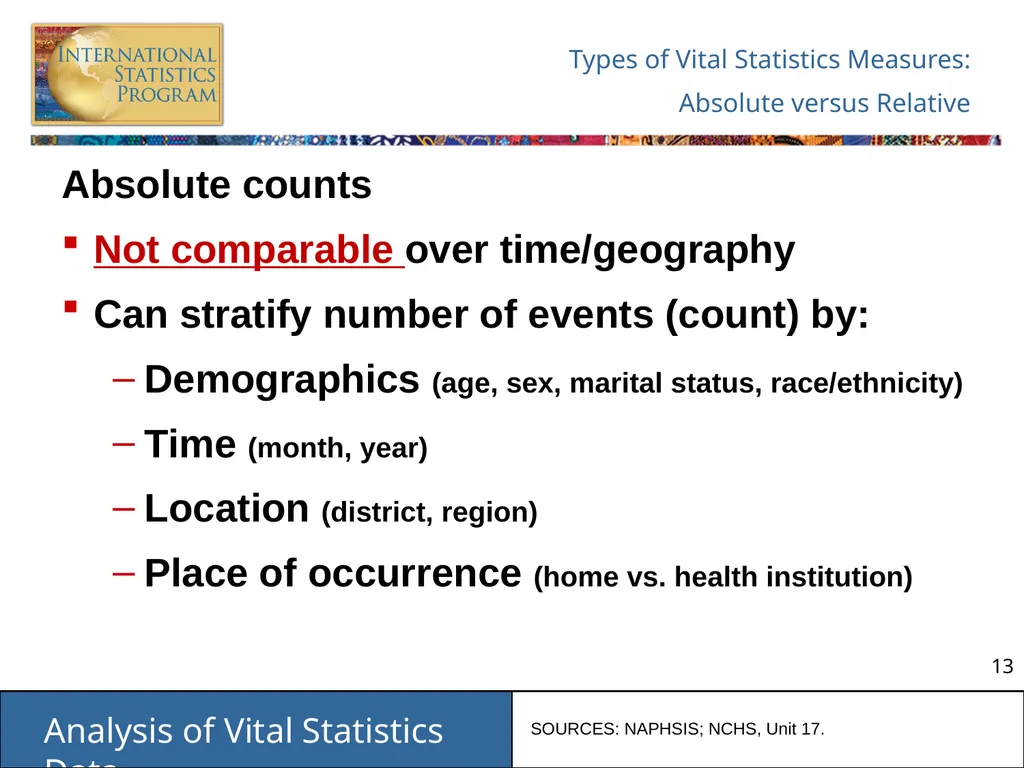 Analysis of Vital Statistics Data These materials - slide 13 of 159