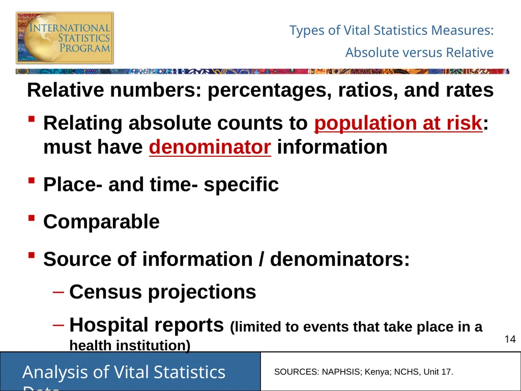 Analysis of Vital Statistics Data These materials - slide 14 of 159