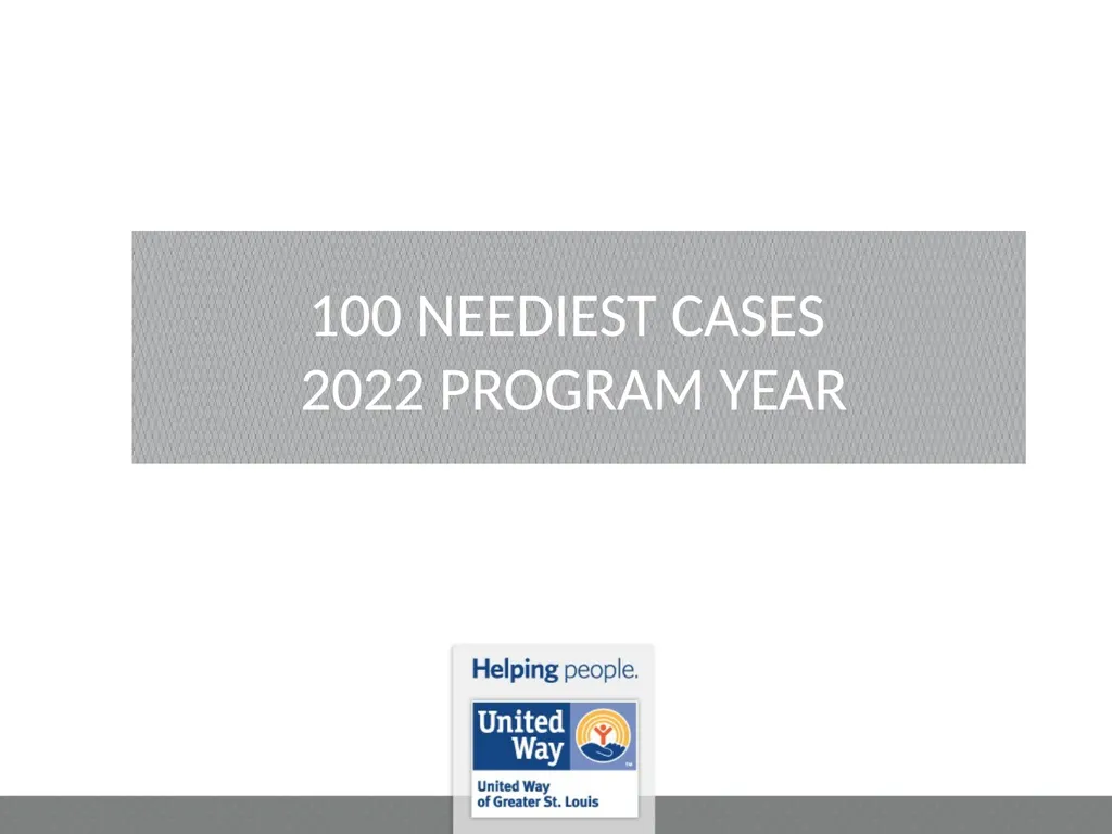 100 NEEDIEST CASES 2022 PROGRAM YEAR Welcome - slide 1 of 20