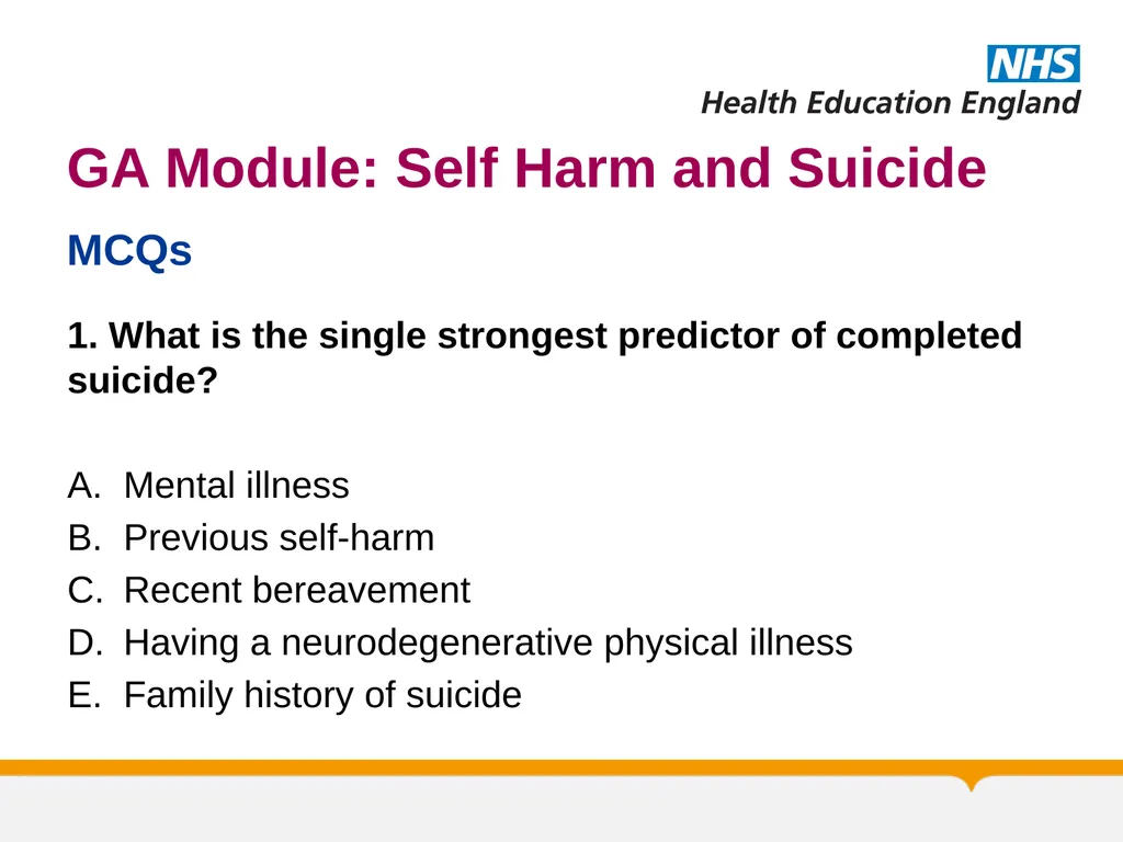 MRCPsych General Adult Module Self Harm and - slide 40 of 45