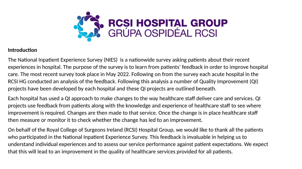 Quality Improvement Initiatives across the RCSI - slide 2 of 21