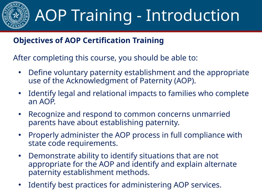 Acknowledgment of Paternity Certification Training - slide 2 of 84