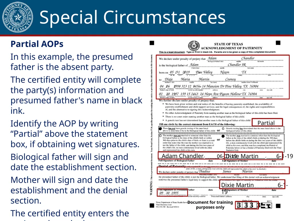 Acknowledgment of Paternity Certification Training - slide 72 of 84