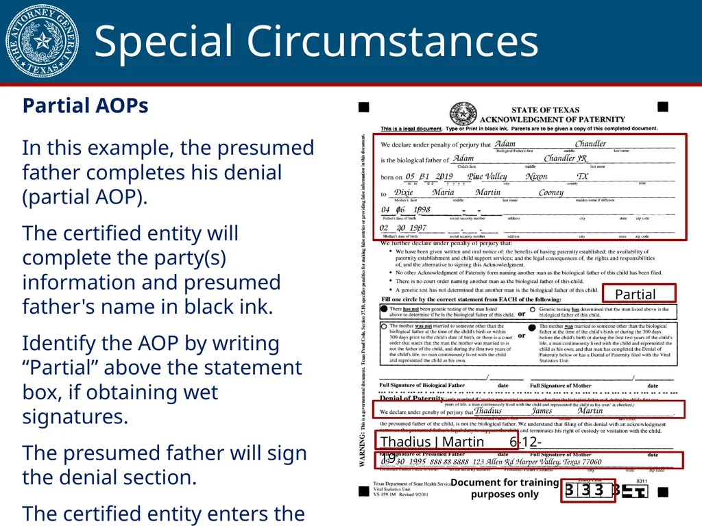 Acknowledgment of Paternity Certification Training - slide 73 of 84