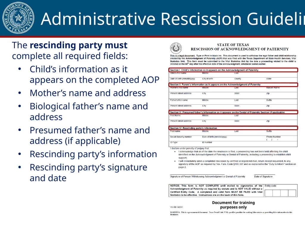 Acknowledgment of Paternity Certification Training - slide 79 of 84