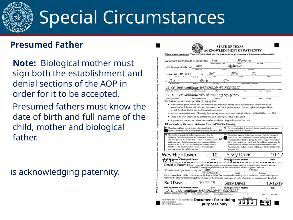 Acknowledgment of Paternity Certification Training - slide 69 of 84