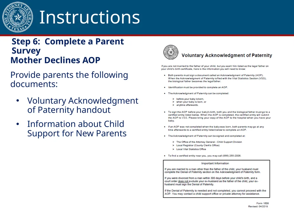 Acknowledgment of Paternity Certification Training - slide 55 of 84