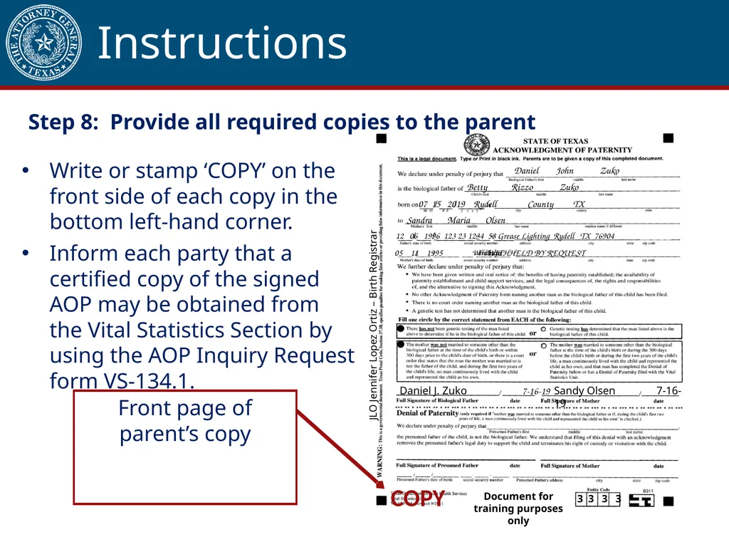 Acknowledgment of Paternity Certification Training - slide 60 of 84