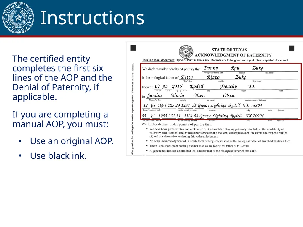 Acknowledgment of Paternity Certification Training - slide 38 of 84